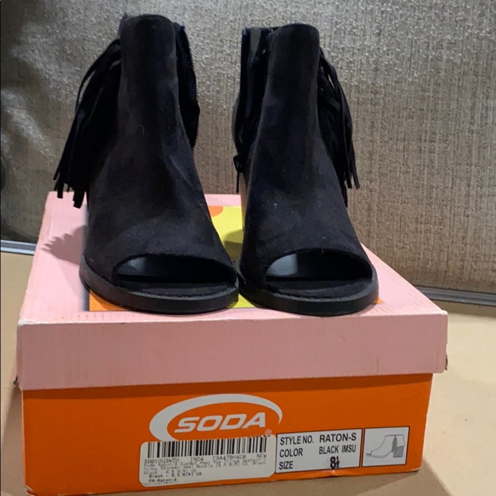 Fringe open toe heels